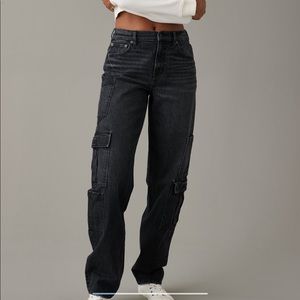 Super High Waisted Baggy Straight Cargo Jeans